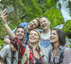 Group of happy travelers